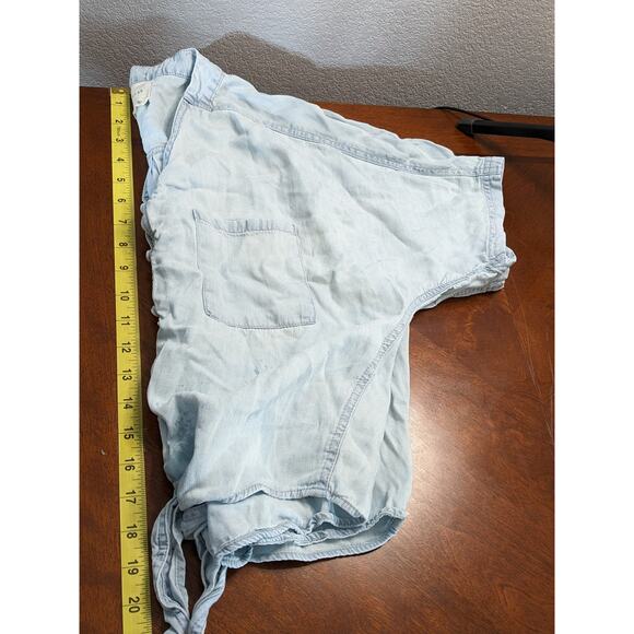 Harper Retro Denim Top XS‎ Blue Tie Front Button Up Short Sleeve Casual V-Neck - Picture 7 of 9